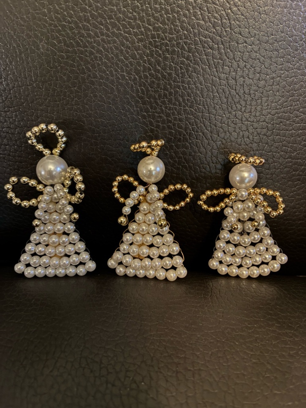 3 Vintage Handmade Pearl Beaded Angel Brooches - Jewelry